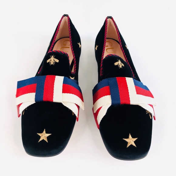 GUCCI Sylvie Bee Velvet Bow Ballet Flat Loafer - Picture 4 of 13